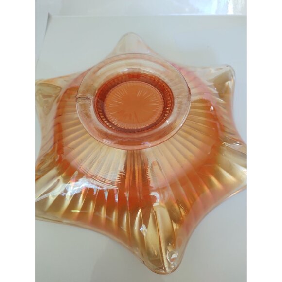 Vintage Marigold Ribbed and Ruffled  Iridescent Carnival Glass 9 1/4-Inch Bowl - Picture 6 of 11